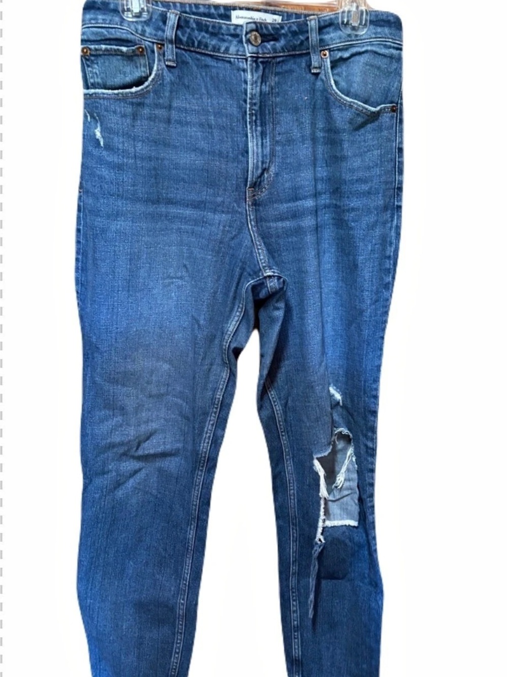 Abercrombie & Fitch Curve Love The Mom High Rise Distressed Ripped Blue Waist 29